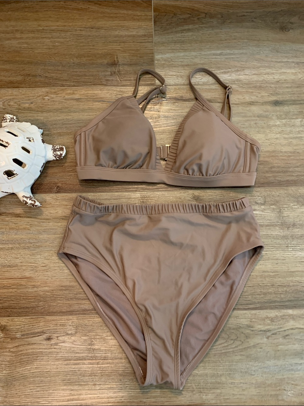 Kona Sol Taupe High-Waist Triangle Bikini Set size -M